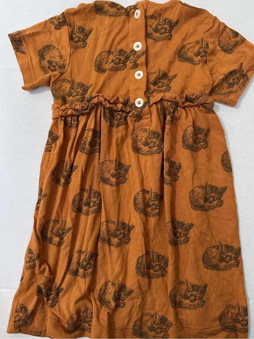 KATE QUINN Short Sleeve Rainbow Empire Dress in Teak Sleeping Fox 18-24 Months